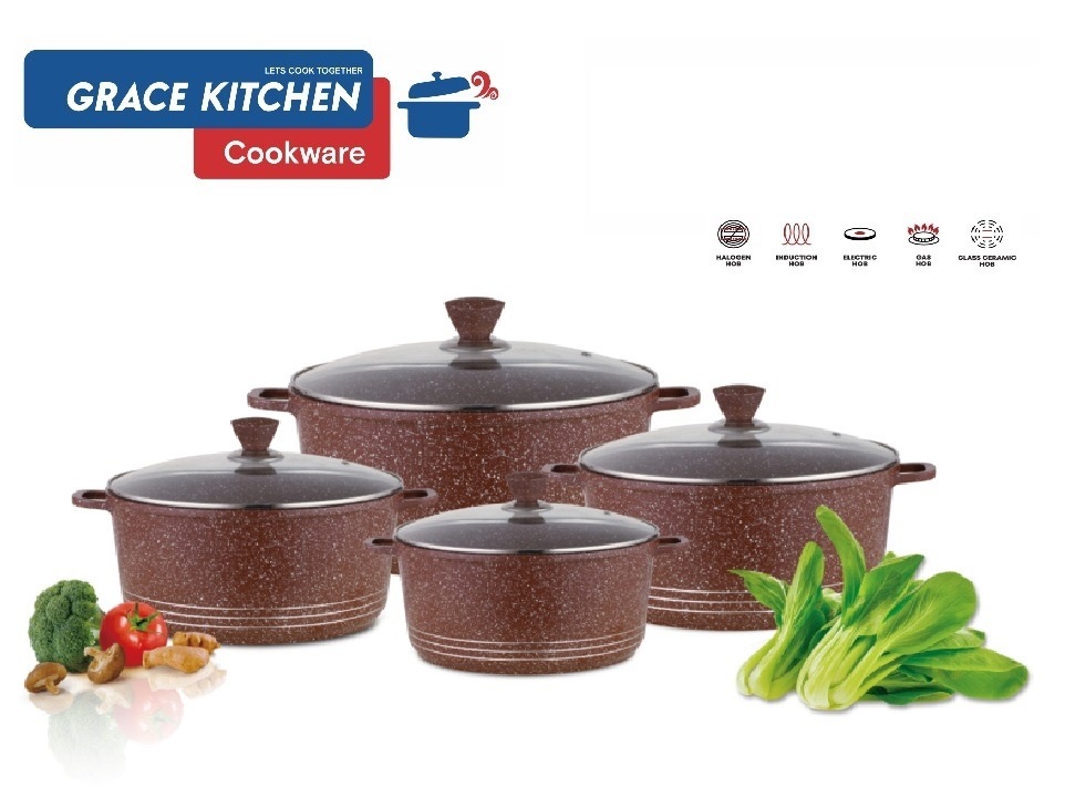 Cemaic Marble Coating Die-Cast Set (20-24-28-32cm) BROWN